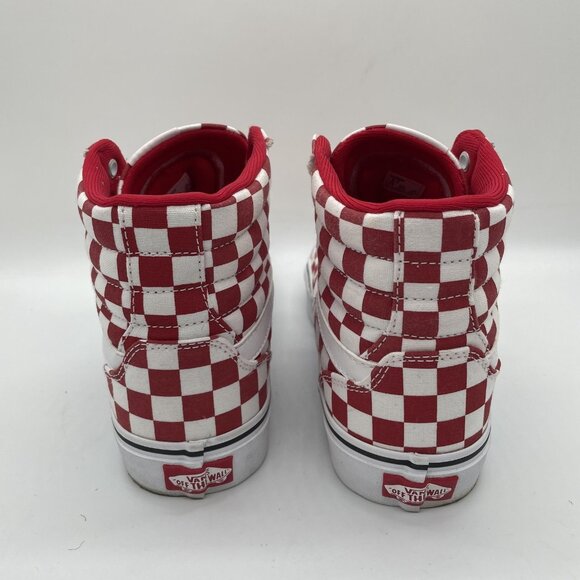 Vans Sk8-Hi Shoes Womens Size 9 Red White Checkerboard Canvas Skate High Top - Picture 3 of 15